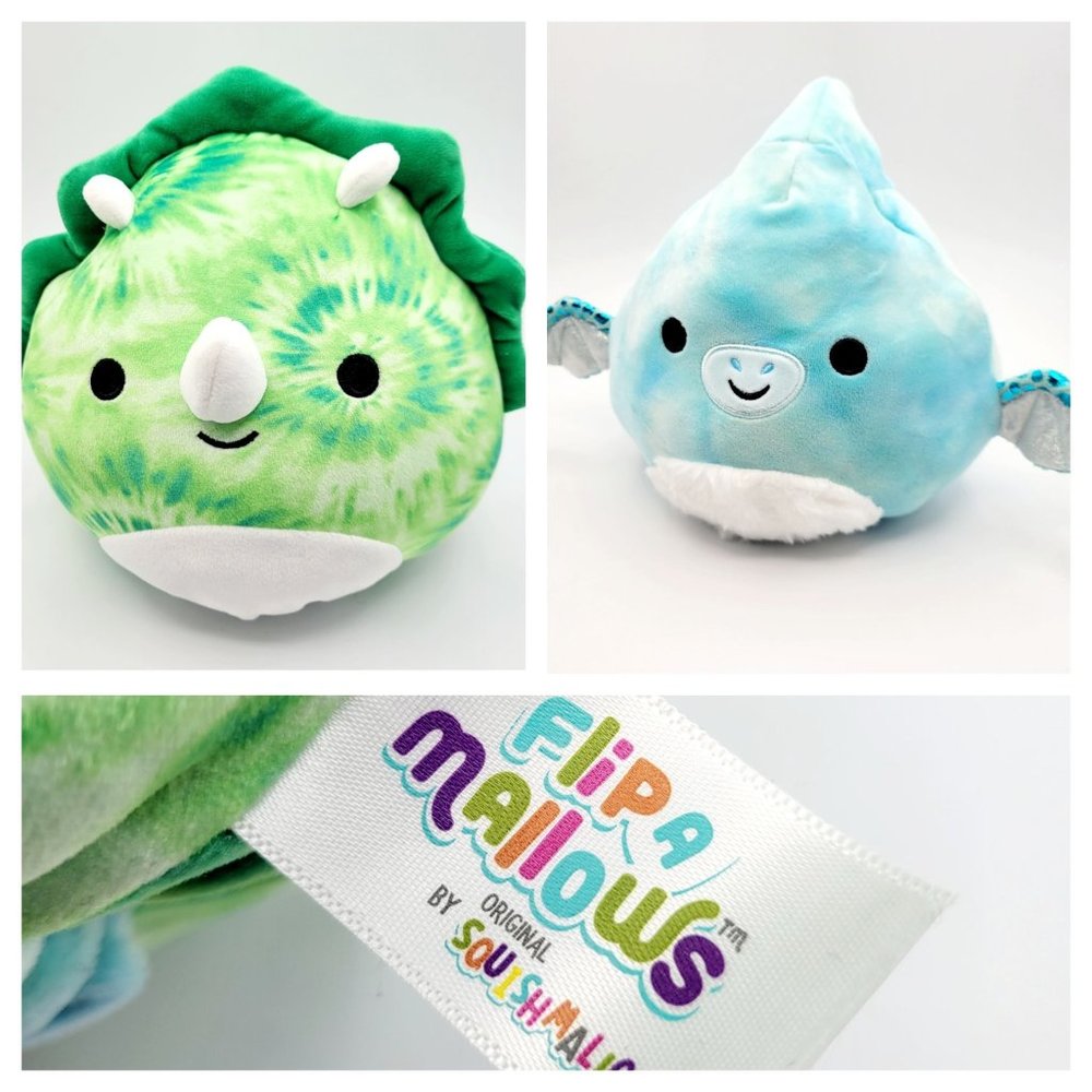 Squishmallows Flip A Mallows Rocio Triceratops & Shantira Pterodactyl Dinosaurs
